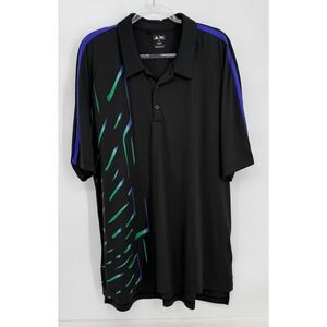 Adidas Golf Mens Sz 2XL Black Teal Purple Graphic Print Performance Polo Shirt